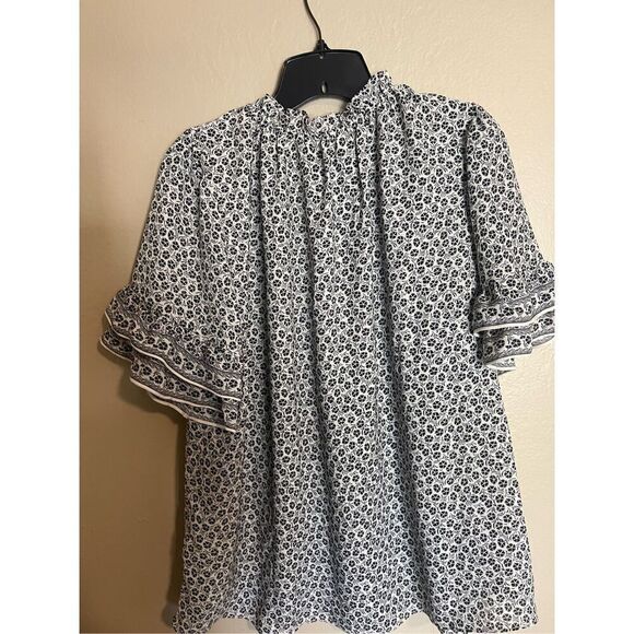 Max Studio Black & White Print Short Sleeve Top 1x - Picture 6 of 6